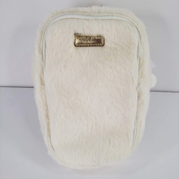 Bath & Body Works Cream Faux Fur Crossbody Makeup Bag Purse Sling Gold Strap - Picture 1 of 6